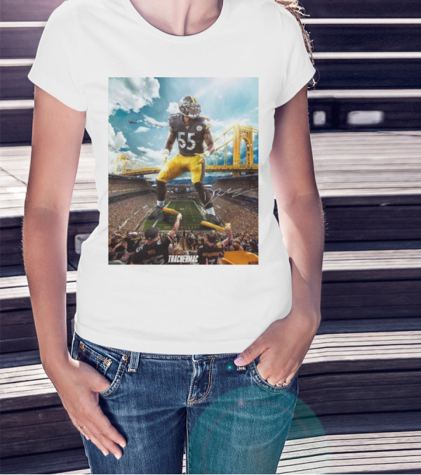 Thachermac Pittsburgh Steelers 55 Player In Stadium With Signature And Bridge Background T-Shirt