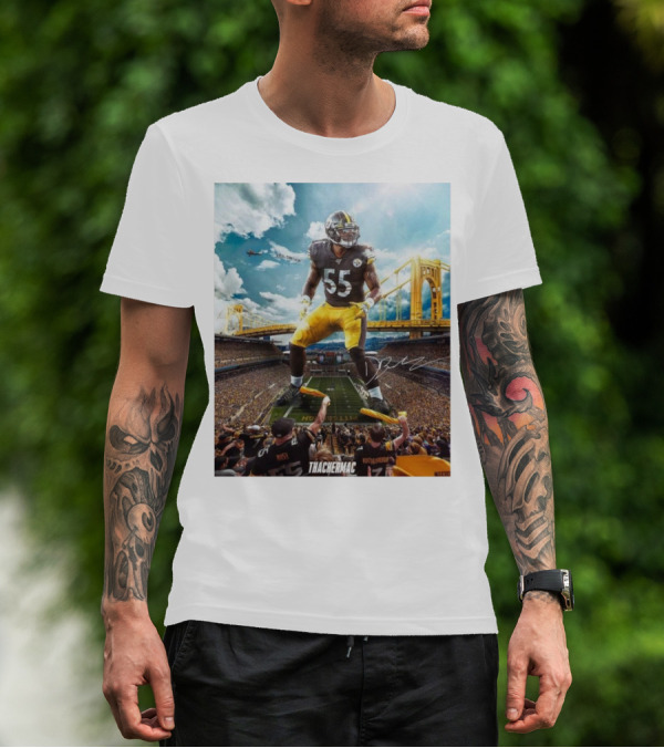 Thachermac Pittsburgh Steelers 55 Player In Stadium With Signature And Bridge Background T-Shirt
