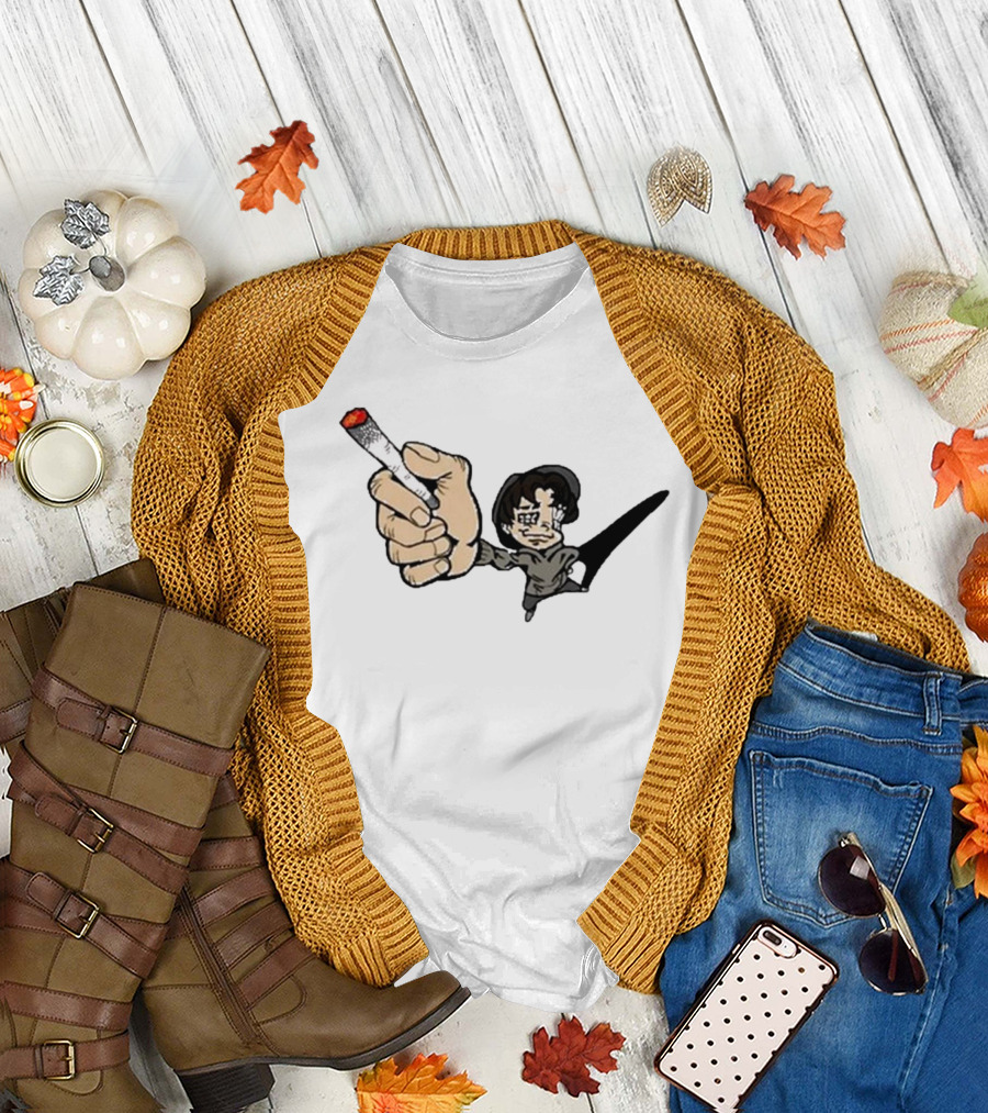 Rav Left-Handed Cigarette Keep The Change Tour Cartoon Character Holding Smoking Cigarette T-Shirt