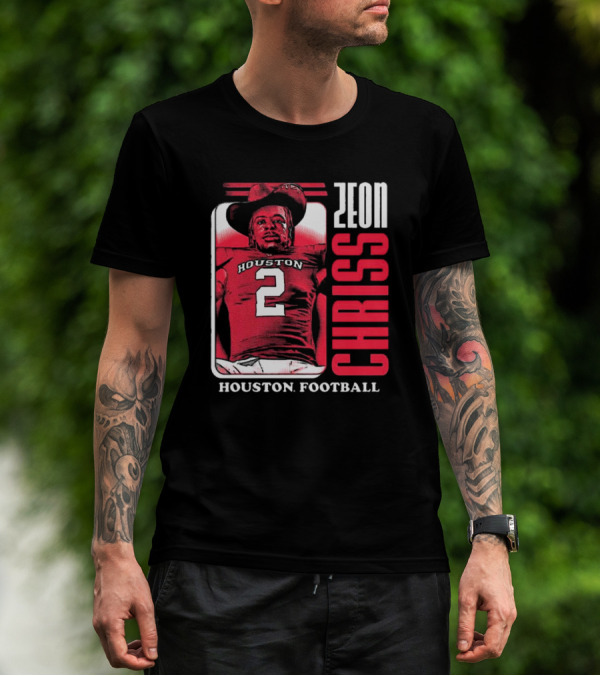 Houston Cougars Football Zeon Chriss Number 2 Red Black White T-Shirt