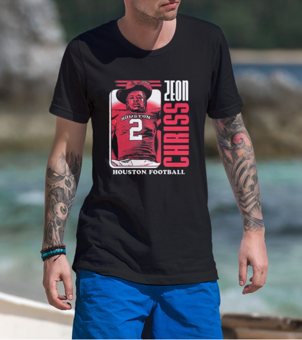 Houston Cougars Football Zeon Chriss Number 2 Red Black White T-Shirt