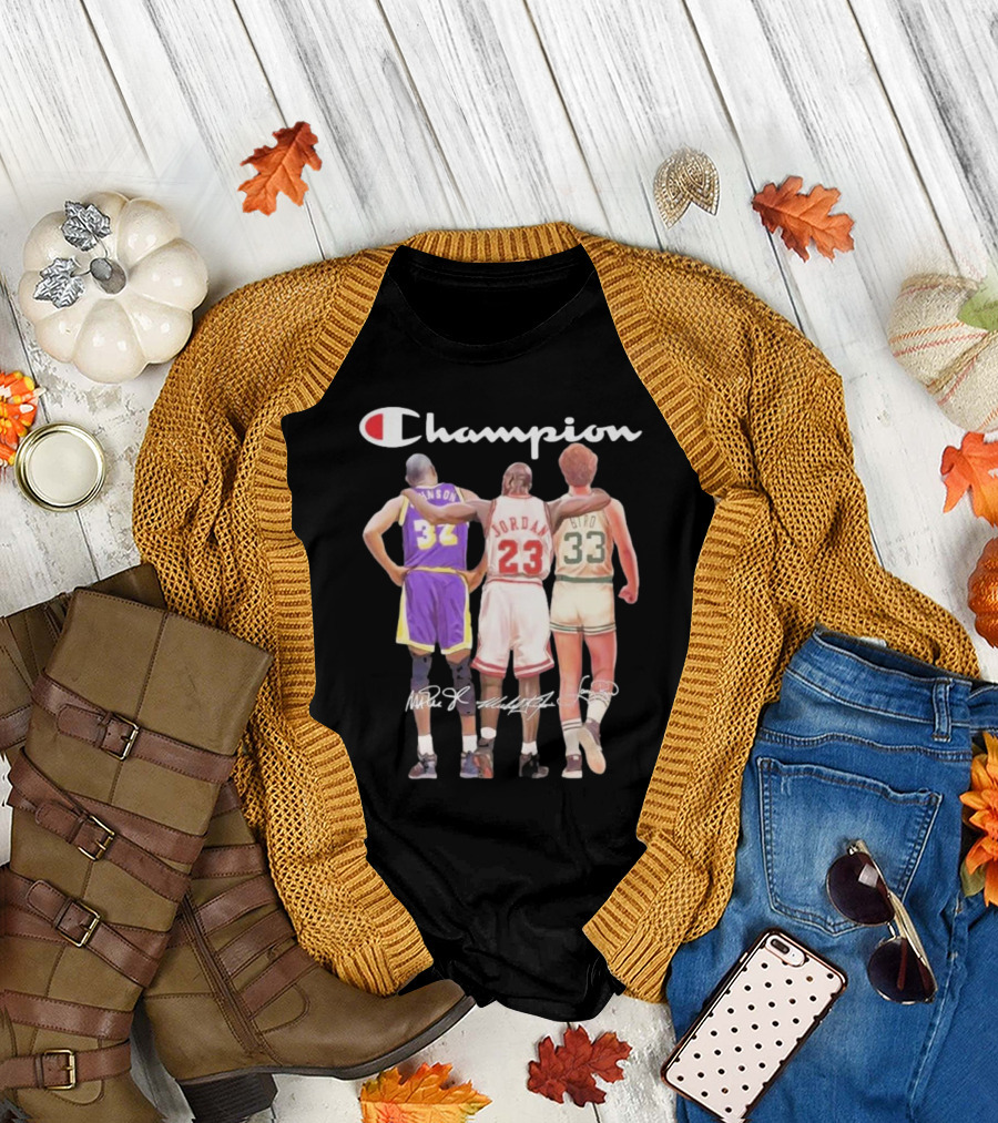 Champion Magic Johnson Jordan Bird Signatures 32 23 33 T-Shirt