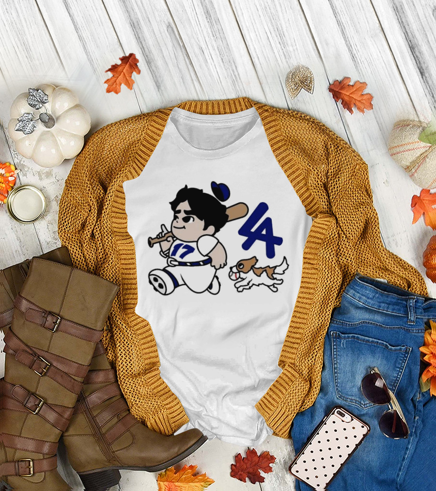 Chunkytani 10oz Fleece LA Baseball Player with Bat and Dog T-Shirt