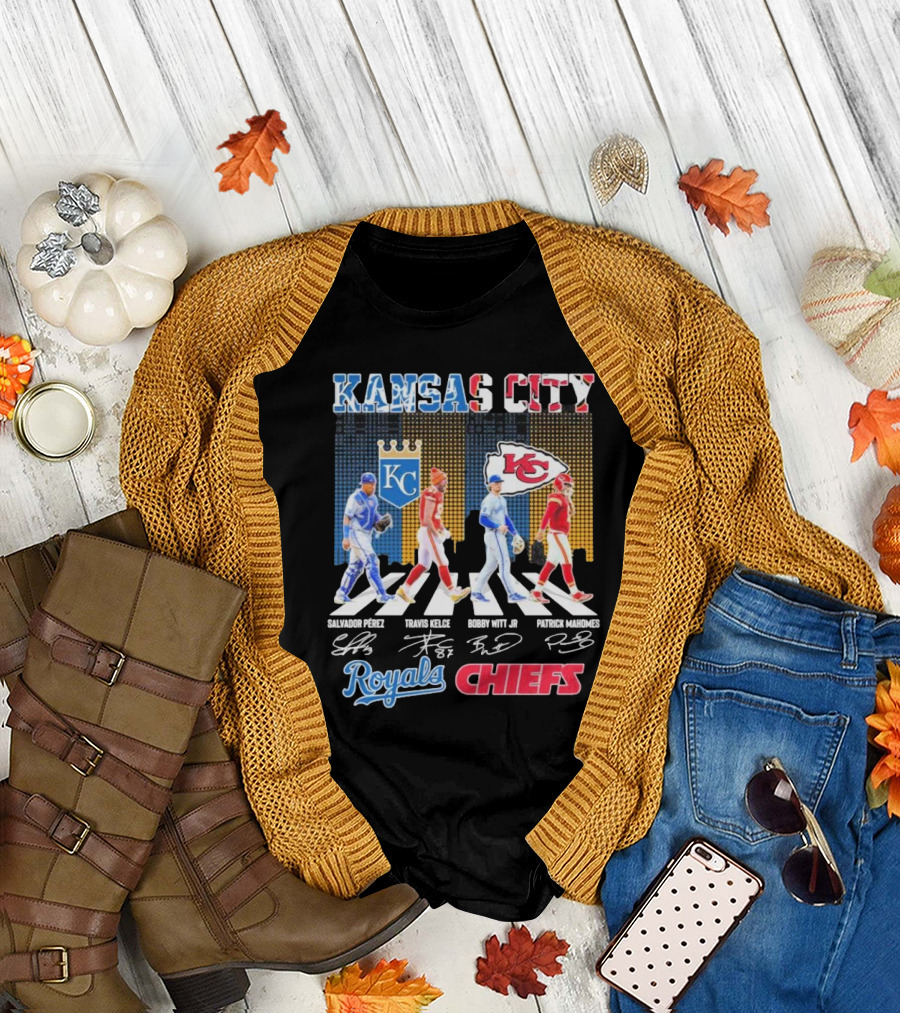 Kansas City Royals Salvador Pérez Bobby Witt Jr Kansas City Chiefs Travis Kelce Patrick Mahomes Abbey Road Signatures T-Shirt