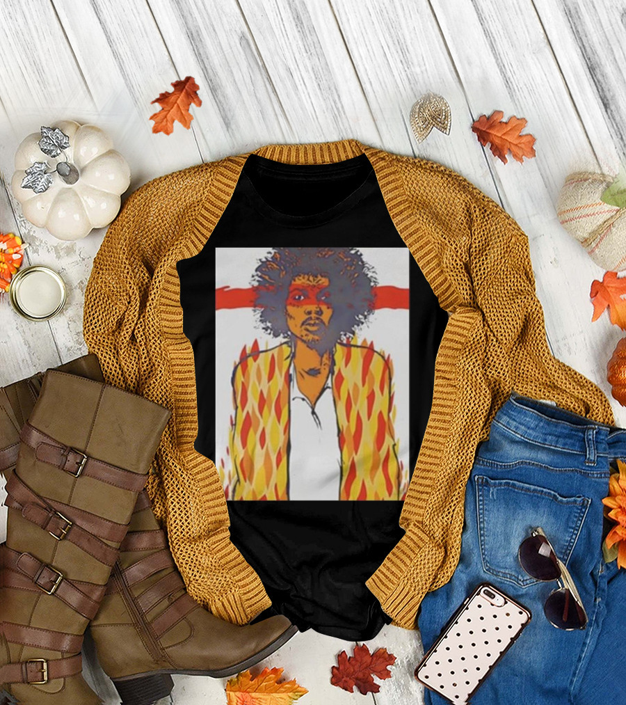 Jimi Hendrix Voodoo Jermaine Rogers Poster Flames T-Shirt