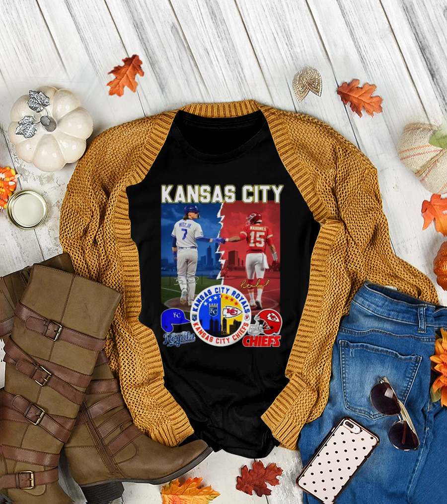 Kansas City Royals Robert Witt Jr. Chiefs Patrick Mahomes Signatures Royals Chiefs T-Shirt