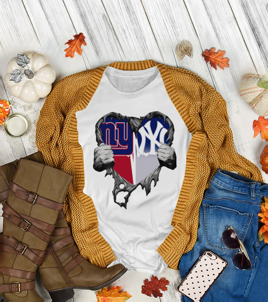 Nside Me New York Giants NY Giants New York Yankees 2024 Heart T-Shirt