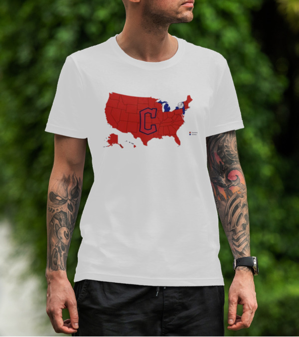 Map Showing Cleveland Guardians Dominance Over New York Yankees In ALCS Fan Support Across America T-Shirt