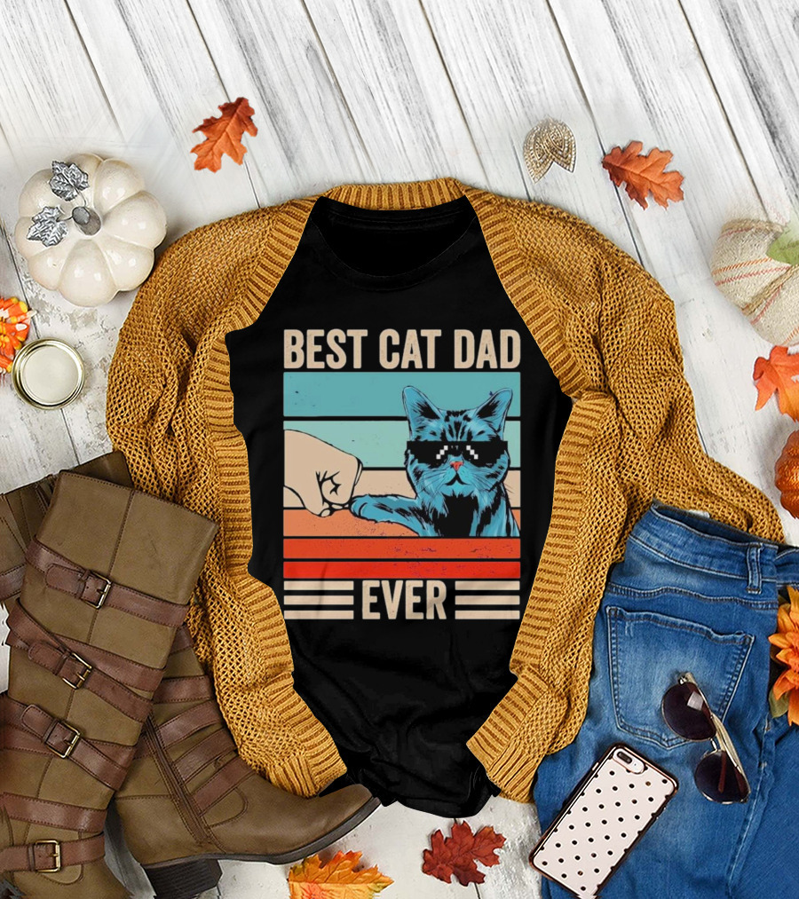 Best Cat Dad Ever Bump Fist with Cool Cat FatherS Day T-Shirt