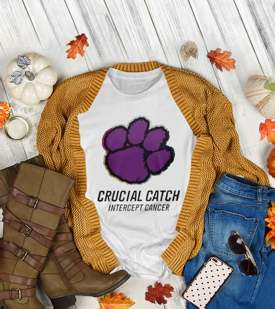 Clemson Tigers Crucial Catch Intercept Cancer 2024 Paw Prints T-Shirt
