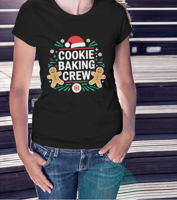 Cookie Baking Crew Christmas Gingerbread Festive Santa Hat Snowflakes T-Shirt