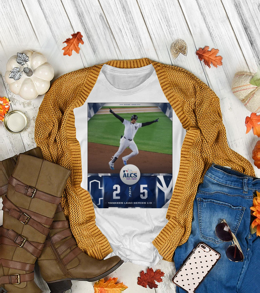 MLB 2024 ALCS Game One Yankees 5 Cleveland Guardians 2 Yankees Lead Series 1-0 T-Shirt