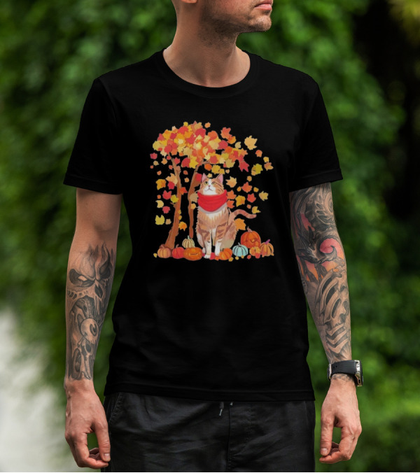 ItS Fall YAll Cat Leaf Fall Tree Hello Autumn Thanksgiving Pumpkin Scarf T-Shirt