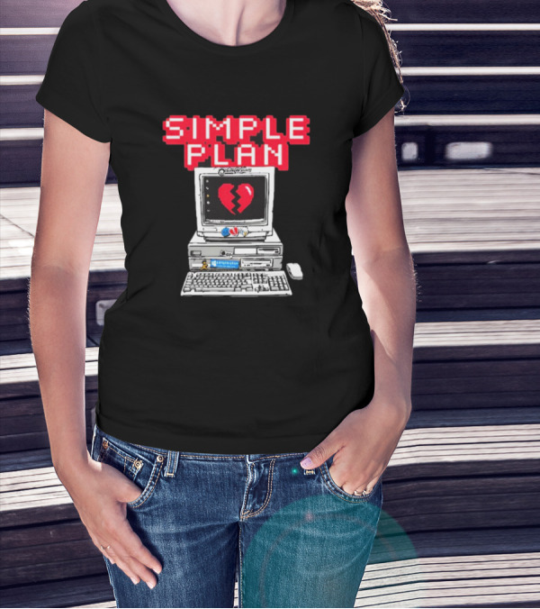 Simple Plan Retro Computer With Broken Heart Symbol T-Shirt