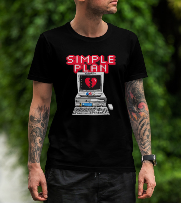 Simple Plan Retro Computer With Broken Heart Symbol T-Shirt
