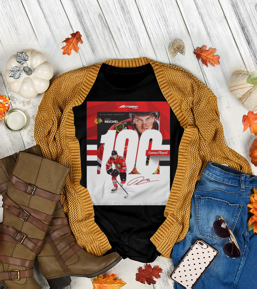 Chicago Blackhawks Lukas Reichel 100 Games Played Milestone Signature Moments T-Shirt