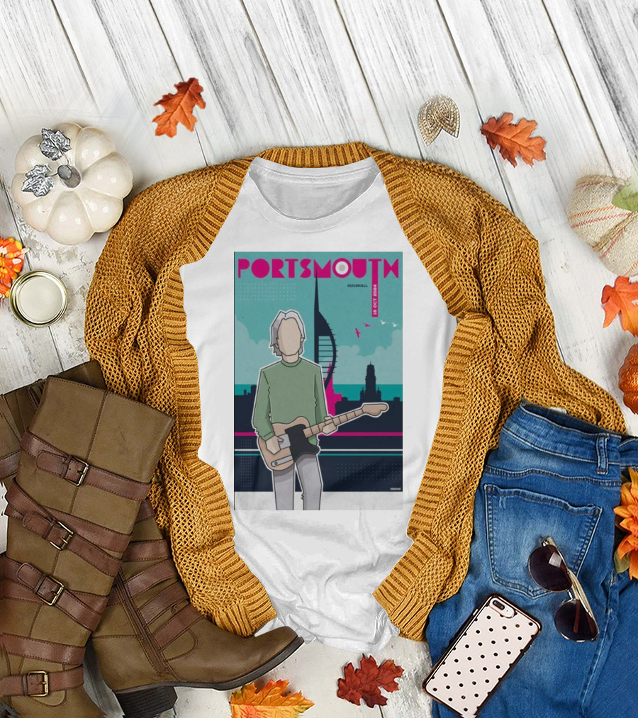 Paul Weller Live at Portsmouth Guildhall Oct 18 2024 Poster Art with Guitar and Cityscape T-Shirt