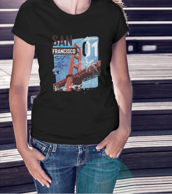 San Francisco California 01 Style Travel Along Lovely Bridge Text Graphics T-Shirt