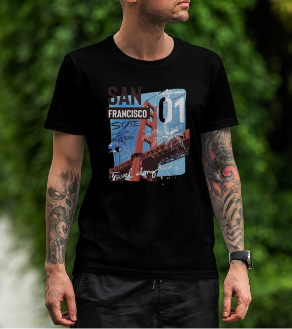 San Francisco California 01 Style Travel Along Lovely Bridge Text Graphics T-Shirt