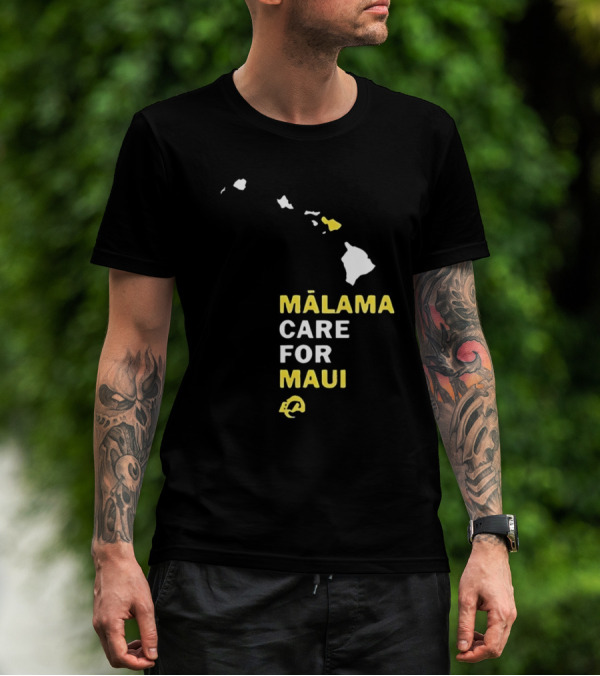 Mālama Care For Maui Los Angeles Rams Support With Hawaiian Islands Map T-Shirt
