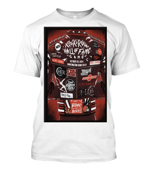 Rock And Roll Hall Of Fame Game 2024 Browns Vs Bengals At Huntington Bank Field With Aerosmith Foreigner Pat Benatar Journey T-Shirt