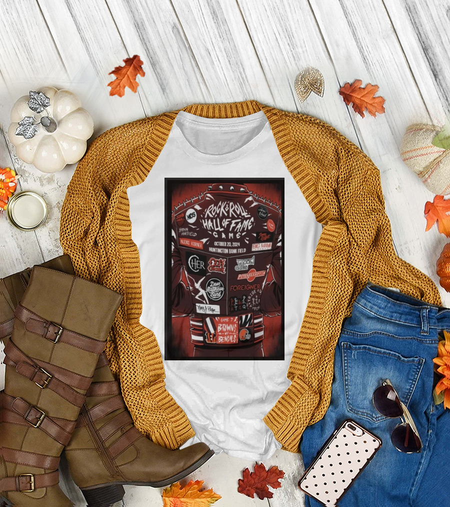Rock and Roll Hall Of Fame Game 2024 Browns vs Bengals at Huntington Bank Field with Aerosmith Foreigner Pat Benatar Journey T-Shirt