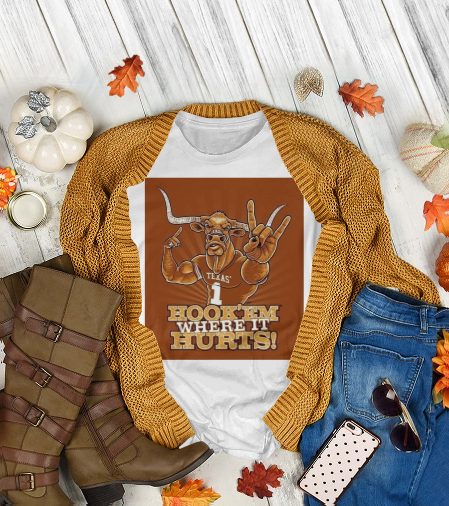 Texas Longhorns Hook 'Em Where It Hurts Horns Up Bull Number One T-Shirt
