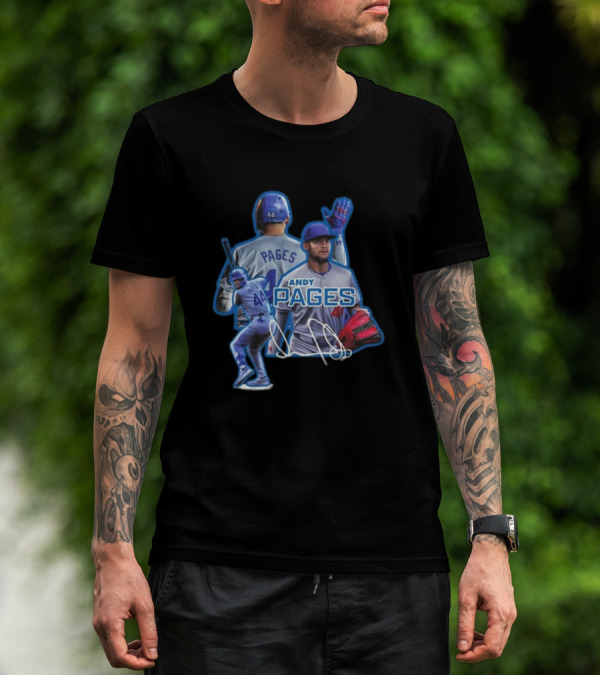 Andy Pages LA Dodgers Baseball 44 Signature Player Collage T-Shirt