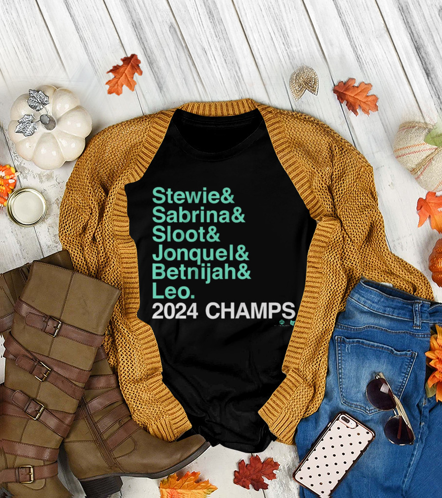 Stewie and Sabrina and Sloot and Jonquel and Betnijah and Leo 2024 Champs New York Liberty Basketball Ampersand T-Shirt