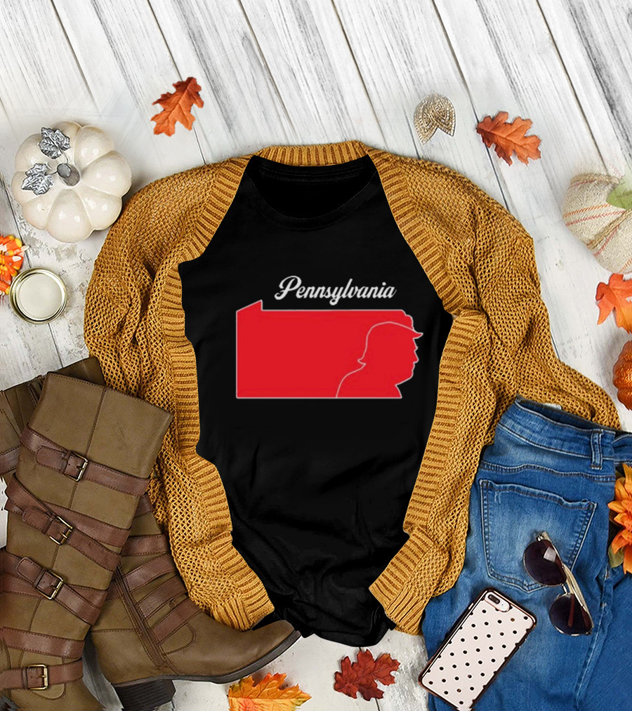 Pennsylvania Red Silhouette Trump Outline T-Shirt