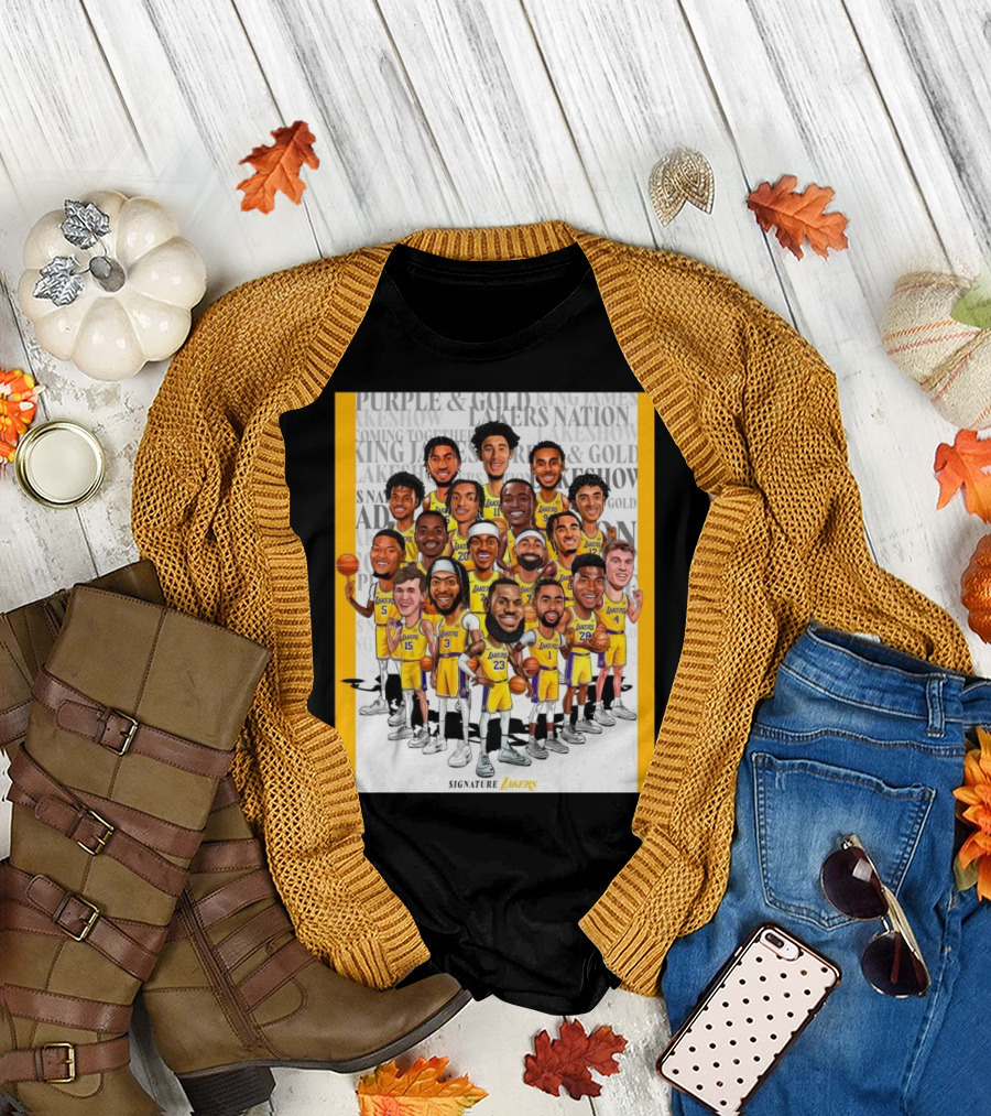 Signature Lakers 24 Hours ‘Til Lakers Basketball Caricature Purple and Gold Lakers Nation T-Shirt