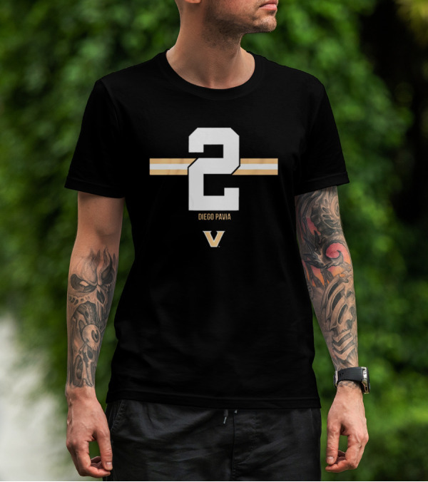 2 Diego Pavia Vanderbilt Commodores Football Stripe T-Shirt