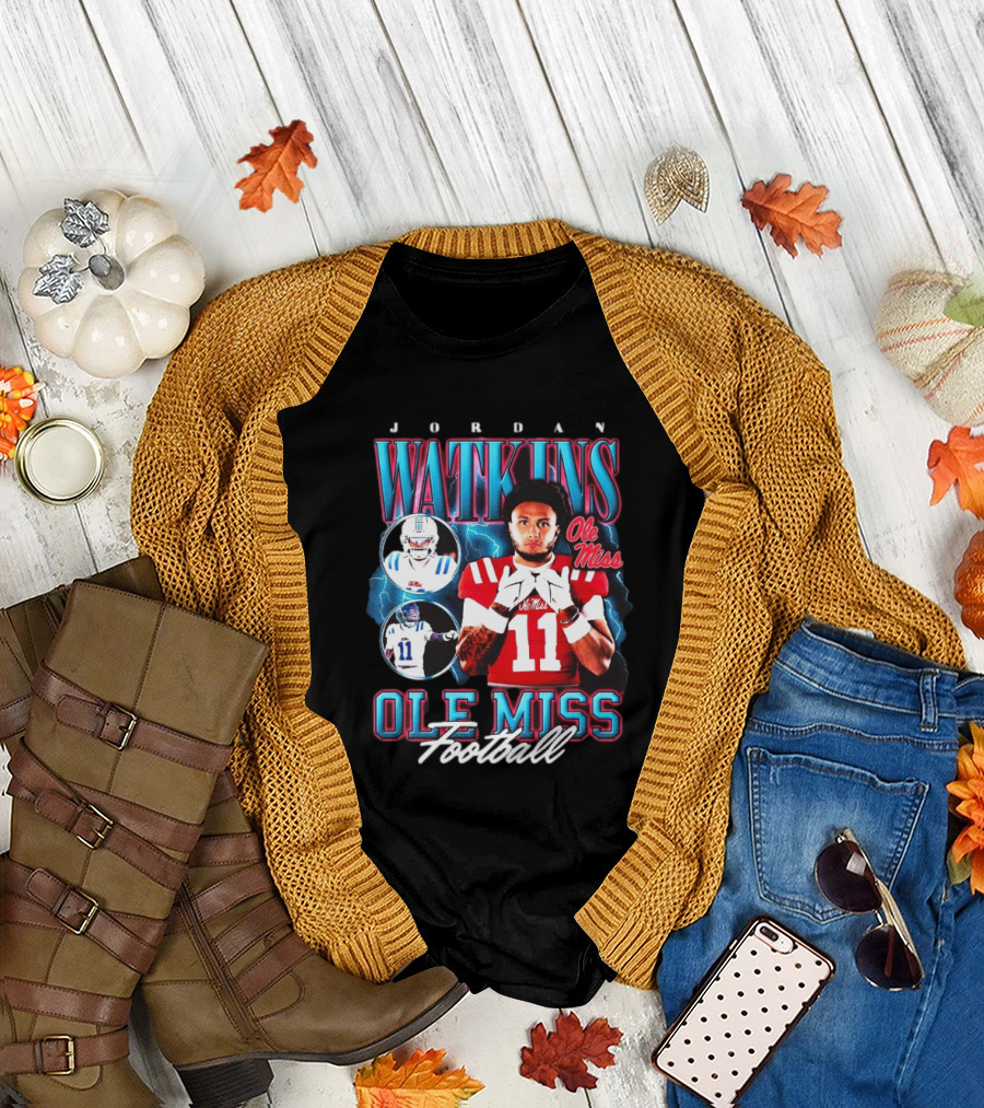 Jordan Watkins Ole Miss Rebels Lightning Background Football 90s Style 11 T-Shirt