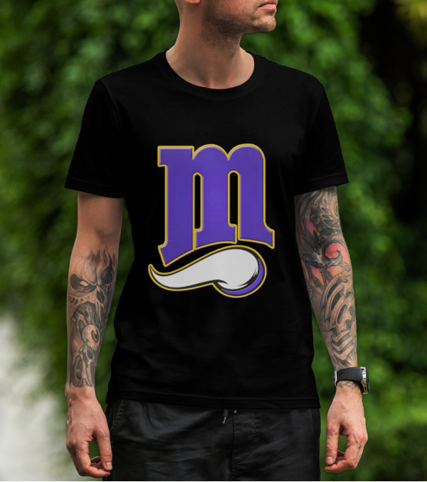 Minnesota Vikings And Minnesota Twins M Logo Fusion In Purple And White T-Shirt