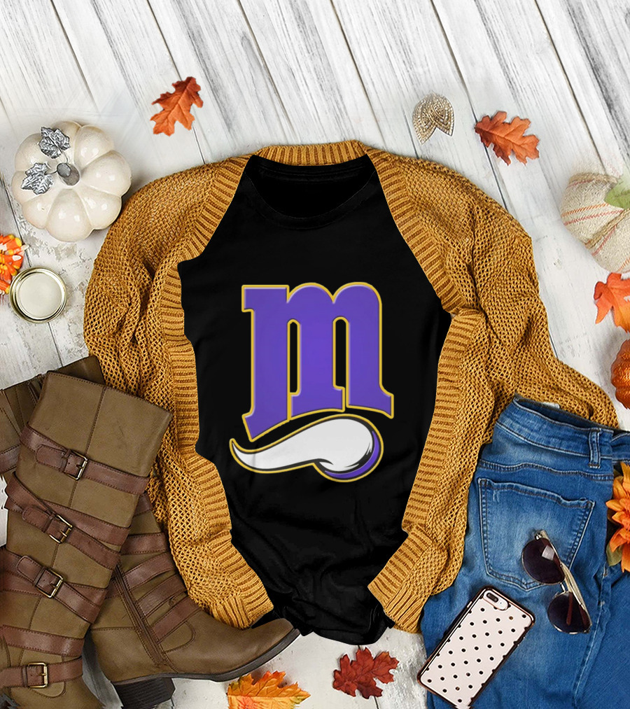 Minnesota Vikings and Minnesota Twins M Logo Fusion in Purple and White T-Shirt