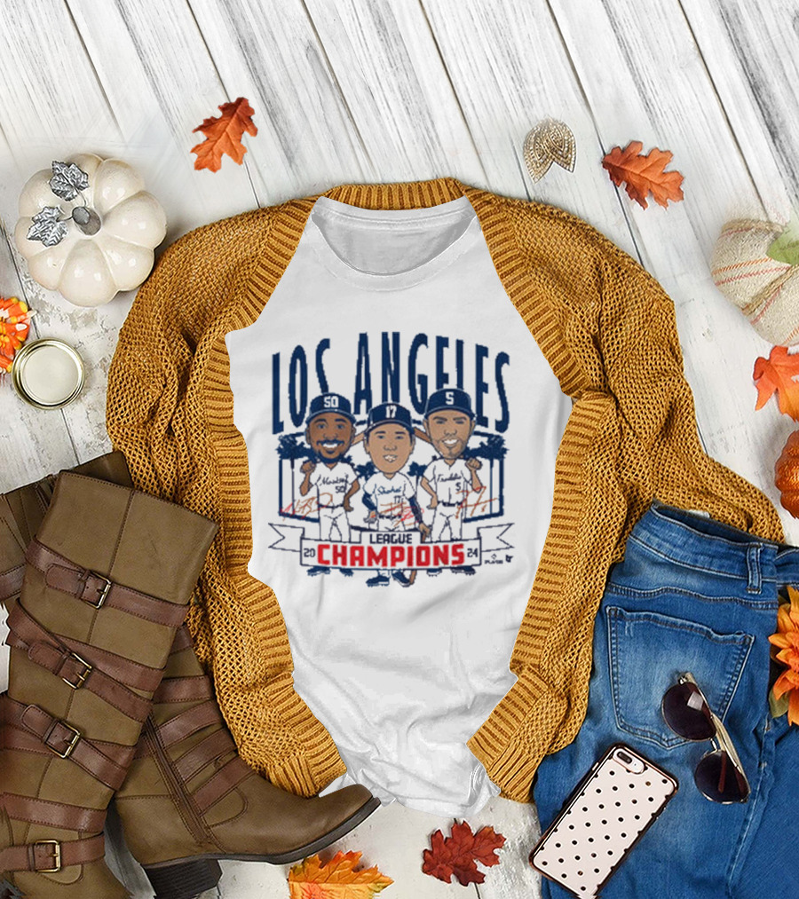 Los Angeles Dodgers League Champions 2024 Caricatures Signatures T-Shirt