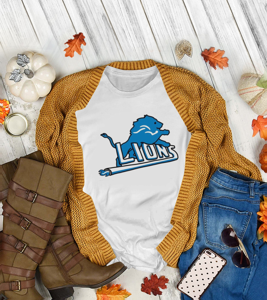 NFL Detroit Lions Blue Logo Mashup with NBA Detroit Pistons Inspired T-Shirt