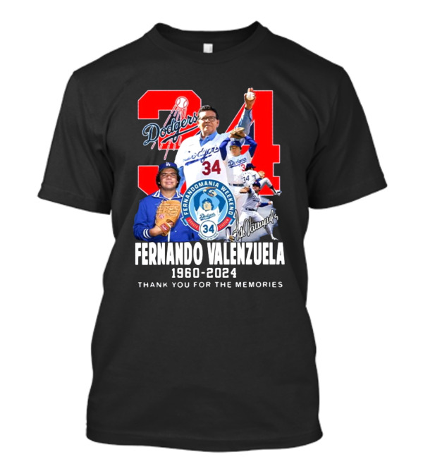 Fernando Valenzuela Los Angeles Dodgers 34 Fernandomania Weekend Thank You For The Memories Signature 1960-2024 T-Shirt