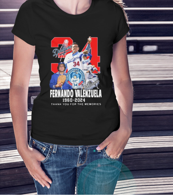 Fernando Valenzuela Los Angeles Dodgers 34 Fernandomania Weekend Thank You For The Memories Signature 1960-2024 T-Shirt