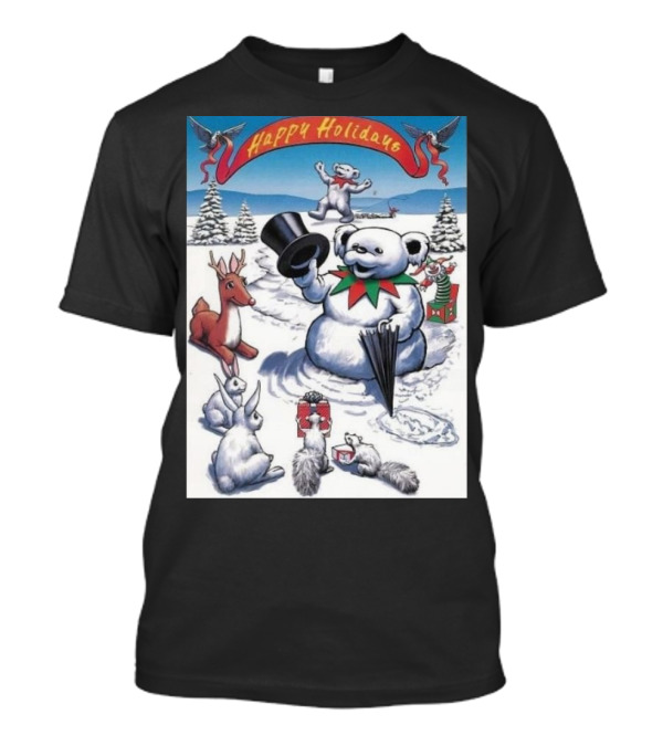 Grateful Dead Happy Holidays Snowman Bear With Animals And Snowy Landscape T-Shirt