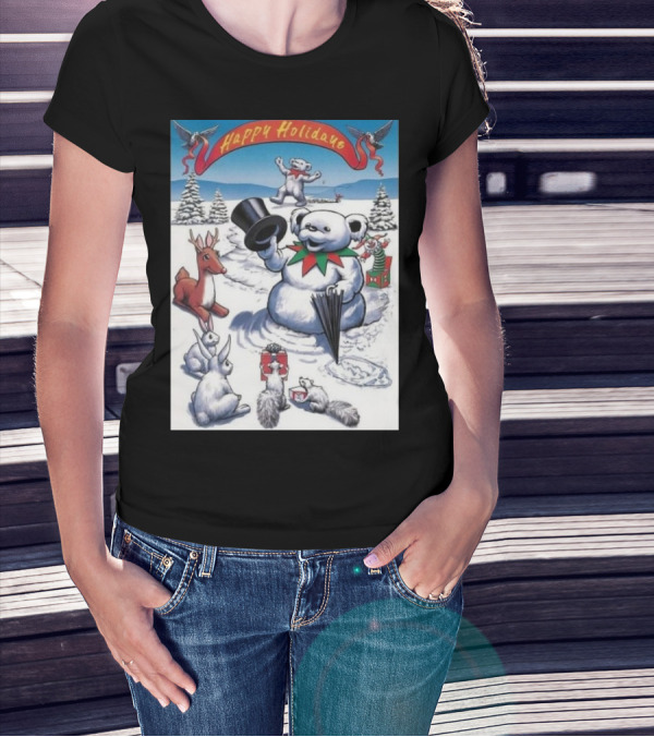 Grateful Dead Happy Holidays Snowman Bear With Animals And Snowy Landscape T-Shirt