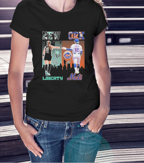New York Liberty Ionescu Mets Francisco Lindor Signatures T-Shirt