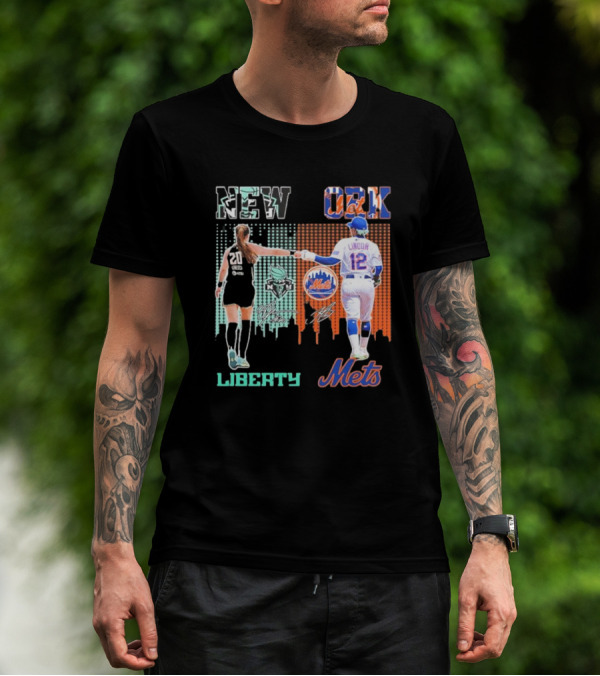 New York Liberty Ionescu Mets Francisco Lindor Signatures T-Shirt