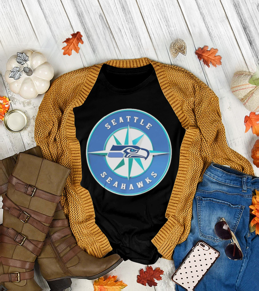 Seattle Seahawks x Mariners Logo Mashup NFL MLB Crossover T-Shirt