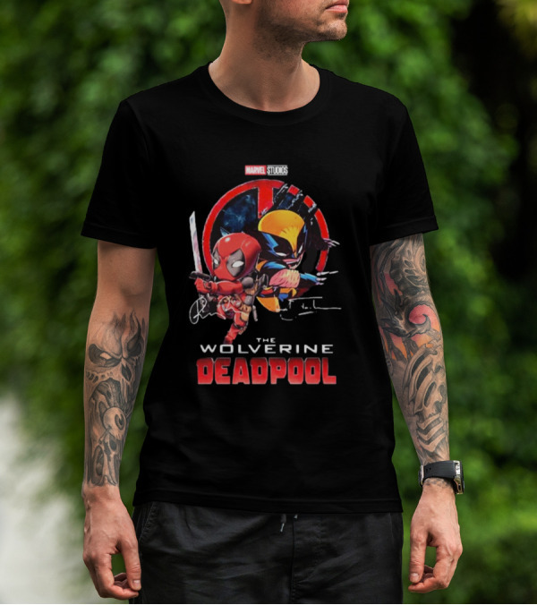 Marvel Studios Baby Deadpool And Wolverine Hugh Jackman And Ryan Reynolds Signatures T-Shirt
