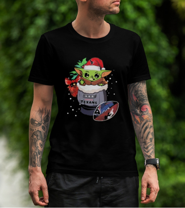 Houston Texans Baby Yoda Christmas Football T-Shirt