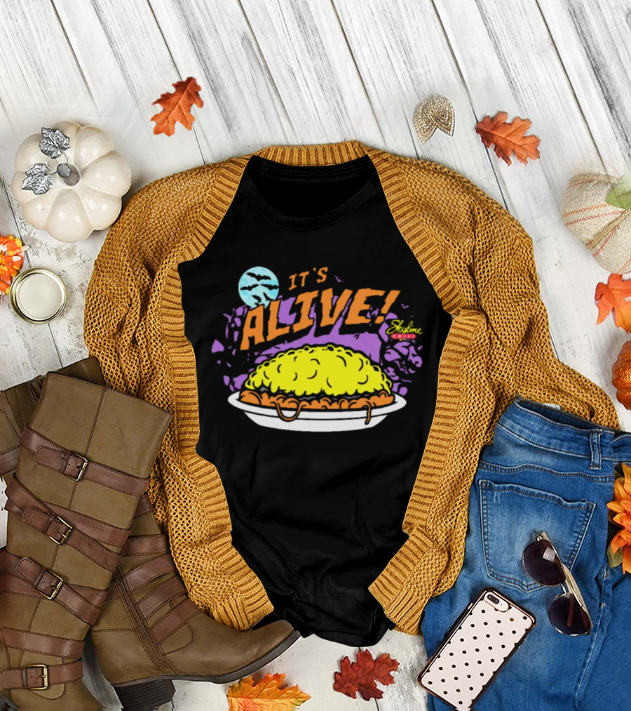 It's Alive Skyline Chili Halloween 3-Way Moon Bats Purple Sky T-Shirt