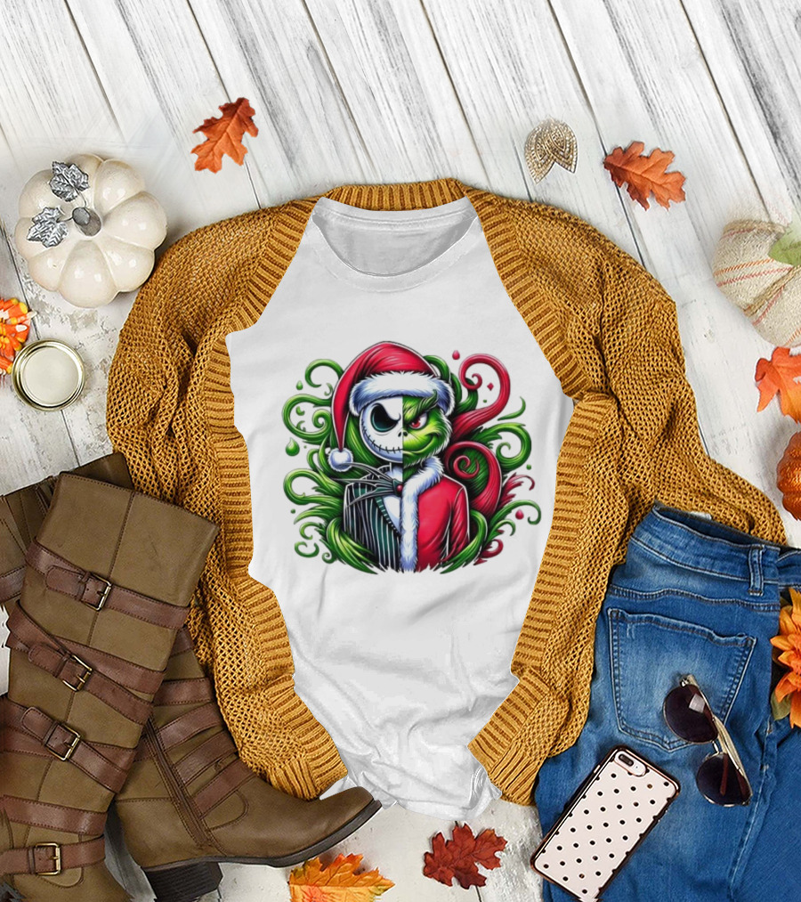 Jack Skellington Grinch Split Face Christmas T-Shirt