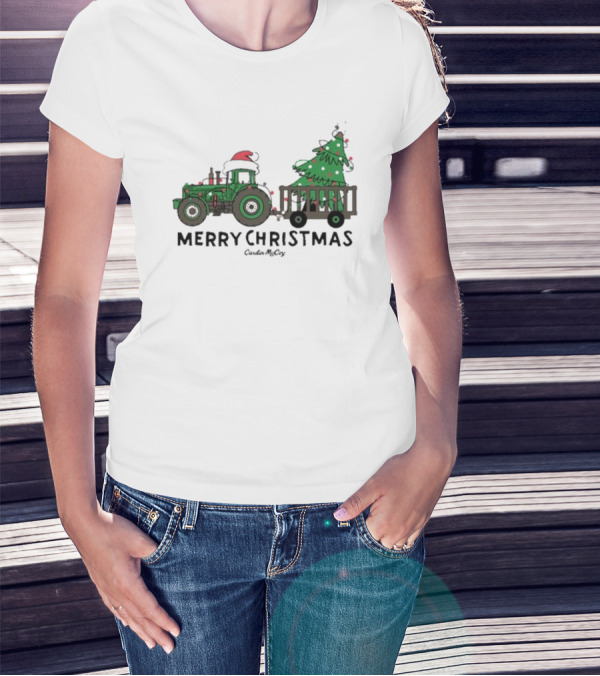 Merry Christmas Tractor Santa Tree Cardin McCoy T-Shirt