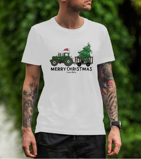 Merry Christmas Tractor Santa Tree Cardin McCoy T-Shirt